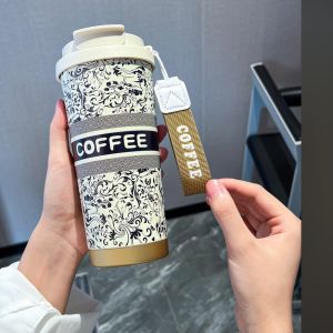 Ceramic inner pot double drinking cup Linglan flower high-value coffee cup car gift insulated cup 500ml