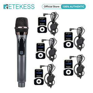 Retekess T130 Professional Wireless Handheld Microphone Transmitter Walking Tour Headsets and T131 Receivers used in such as Church Conference Speech Small Stage Performance