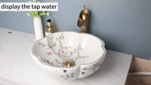 LDIES Torayvino Ceramic Bathroom Sink Faucet Set Washbasin Bowl Vanity Art Above Counter Flower Bird Pattern Vessel W/ Pop Up Drain 1N8Q6