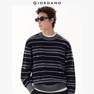 Giordano Men Contrast stripe jacquard crewneck sweater Free Shipping 18055702