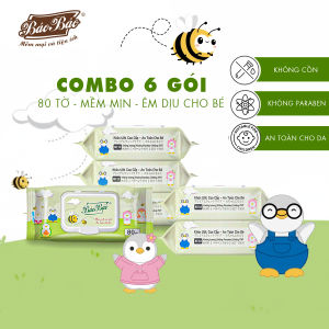 Combo 6 Khăn ướt Bảo Bảo 80 tờ không cồn không mùi cao cấp dành cho mẹ và bé an toàn dịu nhẹ