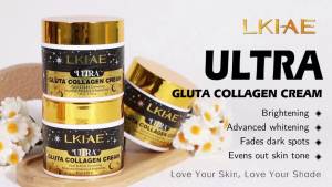 LKIAE Ultra Glutathione Collagen facial cream helps to even out skin tone reduce acne scars and dark spots and diminish dullness. 80 grams.