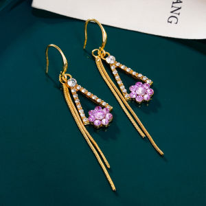 Fashionable Ring Gift 韩式个性大气镶钻复古花朵流苏耳环温柔优雅高级感轻奢爆款耳饰品