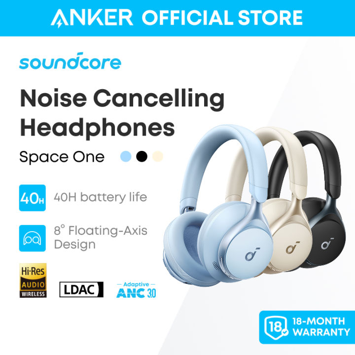 Soundcore by Anker, Space One, Bluetooth 5.3 ANC Headphones, 2X Stronger Voice Reduction, 40H ANC Playtime, App Control, LDAC Hi-Res Wireless Audio, Comfortable Fit, Clear Calls
