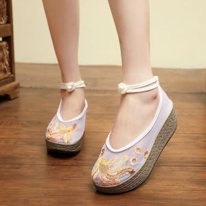 Net Shoes Retro Chinese Style Embroidered Cloth Shoes Antique Round Toe Cheongsam Shoes Versatile Womens Shoes