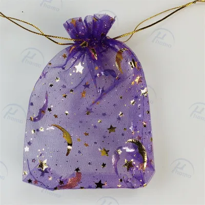 Organza Drawstring Pouch Candy Jewelry Wedding Christmas Party Gift Packaging Bag Mesh star moon logo Dust Bag