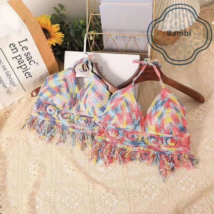 NEW Crochet Top For Women Bikini Knitted Swimwear Top Beach Wear Outfit  With Pad