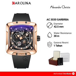 Jam Tangan Pria Alexandre Christie Automatic AC 3030 GARBRBA Bezel Rose Gold Black Dial Black Rubber FKM Strap