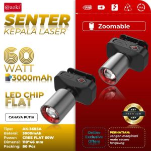 COD Senter Kepala Zoom 60Watt AOKI AK-3685A Cahaya Putih Maksimal Plus RechargePro USB-C 60W Fokus & Penyebaran Zoom Termurah