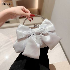 RISEDOT Chain Bowknot Evening Bag Gold Bright Silk Banquet Clutch Elegant Purse Women Female