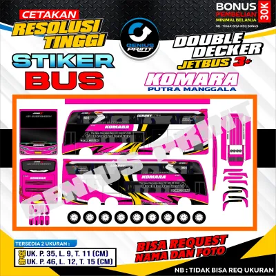Stiker A3 Miniatur Bus Double Decker Jetbus 3+ Livery Primajasa | Kramat Djati | Komara | Maju Lancar | Medali Mas | Pahala Kencana | Sahabat | Shantika | Sugeng Rahayu | Subur Jaya Uk. 35/46cm