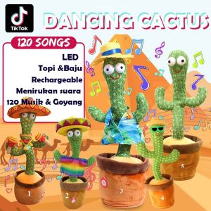 Mainan Kaktus Joget bisa Bicara dan Rekam Suara ada Lampu Led / Boneka Kaktus Goyang Bicara Cas / Dancing Cactus USB Squid Game
