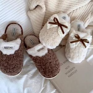 XIXITIAO Male and Female Home Indoor Warm Winter Cotton Shoes Korean Style Fairy Style Bow Fashion New Couple Cotton Slippers