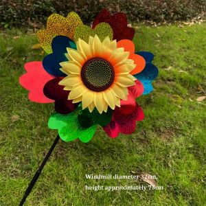AODDO Multistyles Rainbow Sunflower Windmill Diameter 32/38/40cm PVC Garden Yard Wind Spinner Double-layered Stake Standing Lawn Flower Pinwheel Outdoor Party Picnic Decor