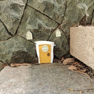 NCNC(OKDEALS01) Miniature Fluorescent Elf Door Cute Mini Wooden House Miniatures Creative Cartoon Fairy Door Ornaments Graden Ornaments