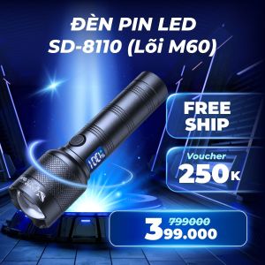 ĐÈN PIN LED SD-8110 (Lõi M60) -6000 lumen SÁNG MẠNH MẼ SẠC NHANH BỀN BỈ MỌI ĐIỀU KIỆN