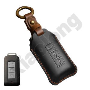 high quality Crazy Horse Leather for Mitsubishi key cover Remote key case with key holder fod keychain Creative Alloy Metal Montero Sport Mirage Adventure Pajero Lancer Strada L300 Montero Galant Canter ASX Fuzion Eclipse L200