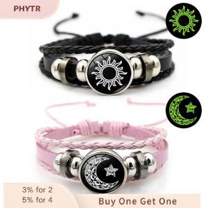 PHYTR HOT 2Pcs Luminous Couple Bracelets Sun Moon Adjustable Black Braided Bracelet Friendship Fashion Romantic Jewelry Birthday Gifts