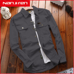 JEEP SPIRIT Mens New Long sleeved Shirt Loose Spring and Autumn Wash Sports Outdoor Pure Cotton Casual Fashion Work Shirt