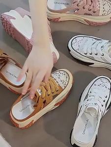 2025Womens Dad Shoes Half Slippers Summer 2024 New Leather Retro Thick Bottom Heightening Lazy Person Cool Slippers Casual Style Hollow out Design09/08