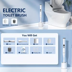 【Original 】Electric Toilet Brush Equipped with 2 Types Of Brush Heads Suitable for Various Cleaning Environments Easy Assembly And Replacement Long Battery Life Can Be Gifted to Friends And Family As The Best Choice