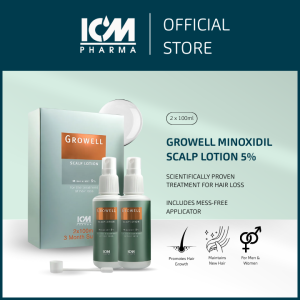 Growell Scalp Lotion 5% Minoxidil 2x100ml (3 Months Supply) – Hair Loss Treatment Anti Hair Fall Stimulates Hair Regrowth