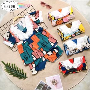(Ảnh thật) Bộ bé gái mùa hè họa tiết lập thể dễ thương chất liệu lụa mềm mịn thoáng mát đủ size 15-28kg
