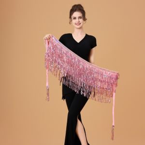 GENENIC 4-Row Dây lưng múa bụng Lấp lánh Kim loại Khăn quàng hông đính kim sa Khăn quấn hông có tua rua Có thể điều chỉnh Váy quấn khiêu vũ Halloween