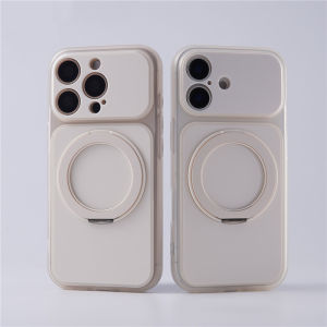 Luxury Rotating Holder Solid Color Case for iPhone 17Promax 16Pro 15Pro 17Pro Matte Hard Shockproof Cover For Magsafe