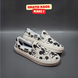 SEPATU VANS21 SLIP ON VAULT OG ANAHEIM KARAKTER MICKEY MOUSE KREM KANVAS 36-43