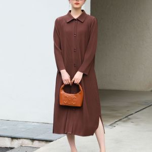 Miyake Women High-End Pleated Straight Dress Lazy Style Casual Draped #5062
