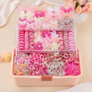 MYTHIS 875Pcs/Set No Hurt Hair Girls Hair Accessory Set Butterfly Shape Swallowtail Bow Bow Hair Clip Set High Elastic Hair Tie Set Princess Gift Set