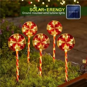 5PC Solar-powered Christmas Candy Cane Lights Outdoor Waterproof Lollipop Warm White LED Garden Lights Yard Holiday Decorations