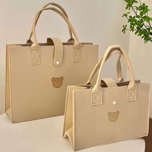 Túi xách nữ chất nỉ vuông cầm tay HÌNH GẤU MÀU TRÀ SỮA SODALY siêu cute