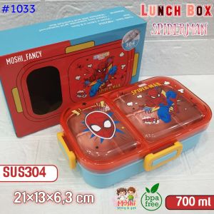 Lunch Box Stainless Sekat 2 Motif Spiderman / Box Makan Sekat 2 Stainless 700 ml / Tempat Makan Stainless Sekat 2 Karakter / Yummy Box Stainless - Spiderman