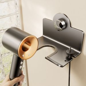 LITUILI Punch Free Suction Cup Hair Dryer Holder Wall Mounted Carbon Steel Hairdryer Stand Multi-functional Rustproof Hair Dryer Bracket for Home
