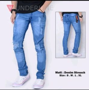 Celana jeans pria panjang pensil sobek lutut - Celana Jeans Pria Sobek Ngaret Skinny- Celana panjang pria jeans Ripped - Celana Panjang Pria Denim Distro Terlaris