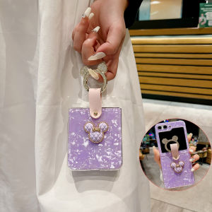 For Samsung Galaxy Z Flip5 Z Flip4 Galaxy Z Flip3 5G Case Diamond Glitter Cute Cartoon Pearl Shell Pattern with Ring Holder Case Full Coverage Casing Protect Hinge Shock Resistant Slim Thin