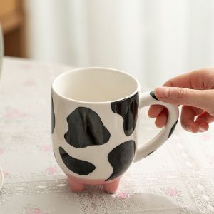 1pc Funny Cow Print Coffee Mug 500ml/17oz Footed Ceramic Coffee Cup For Family Colleagues Teachers Wife Husband Sisters