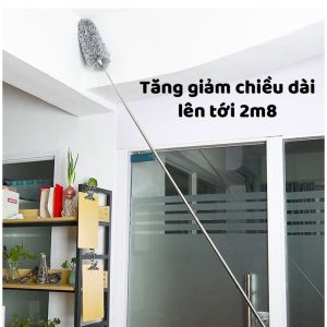 Chổi quét bụi trần nhà kéo dài 2m8 chổi lông quét bụi mạng nhện đa năng điều chỉnh độ dài