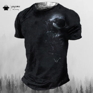 Mens T-Shirt Retro 3D Horror Skull Print Short Sleeve T-Shirt Hip Hop Party Streetwear Summer Mens Oversized Casual Clothing