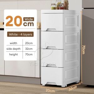 Drawer Cabinet 15/20/25cm Wide Gap Storage Cabinet Slim Drawer White Cabinet With Wheels Space Savers Cracked Storage Box Wardrobes 5/6/7Layer Kitchen Storage Gap Plastic Drawer Cabinet Bathroom Cabinet Removable cabinet Locker