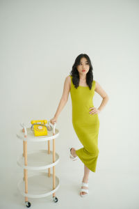 KAYSER Eva Midi Bodycon Dress Wanita Size S-XL Jersey Spandex Womens Dress Fashion 516G