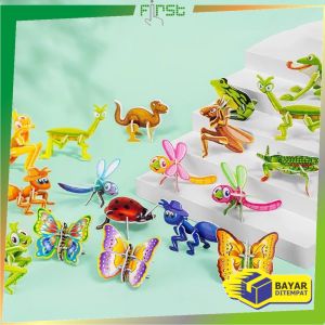 FH-M358 Mainan Edukasi Anak DIY Puzzle 3D Mini Motif Dino Animal Serangga Pesawat Bongkar Pasang