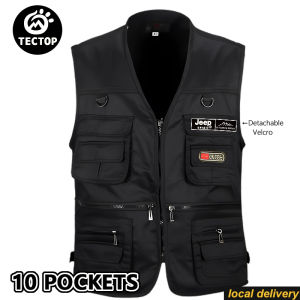 TECTOP Waistcoats for Men Large Size Outdoor Fishing Photographer Vests Tactical Multi-Pocket Mens Sleeveless jacket