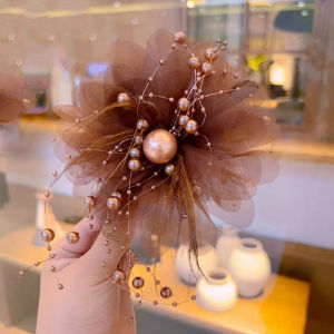 Zy Fashion Elegant Mesh Flower Hair clip for women Korean Pearl Tassel Shark Clip Fashion Girl Ponytail Clip Hair Accessories
