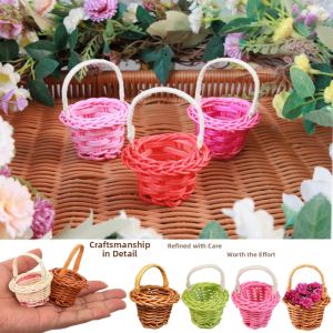 SJJL Hand-Woven Flower Storage Basket Round Shape Beautiful Handmade Storage Baskets Wicker Flower Basket For Plant Home Wedding