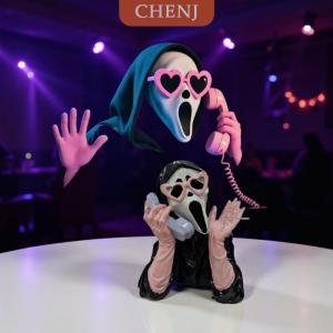 [COD] CHENJ รูปปั้นผีหน้ากรีดร้องสีชมพูเรซินฮาโลวีนเรืองแสงเรืองแสงเรืองแสงน่ากลัวรูปปั้นฮาโลวีนตกแต่งบ้านสำนักงาน
