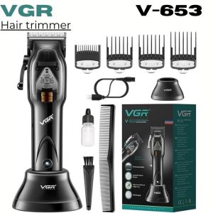 Model VGR V-653 Mesin Potong Rambut Boleh Laras Profesional Gunting Rambut RPM 9000 Motor Magnetik Pemangkas Rambut Tanpa Kord Dengan Bilah Salutan DLC Tapak Pengecasan
