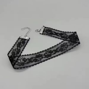 FLYING Black White Color Lace Flower Necklace Lace Material Flower Design Gothic Choker Necklace Gothic Short Length Party Choker Necklace For Women